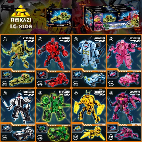 (Giá 1 Hộp - Set Hộp 8) Lắp Ghép Combo 8 Robot Xe Chiến Đấu Siêu Ngầu - Lắp được cả xe và robot